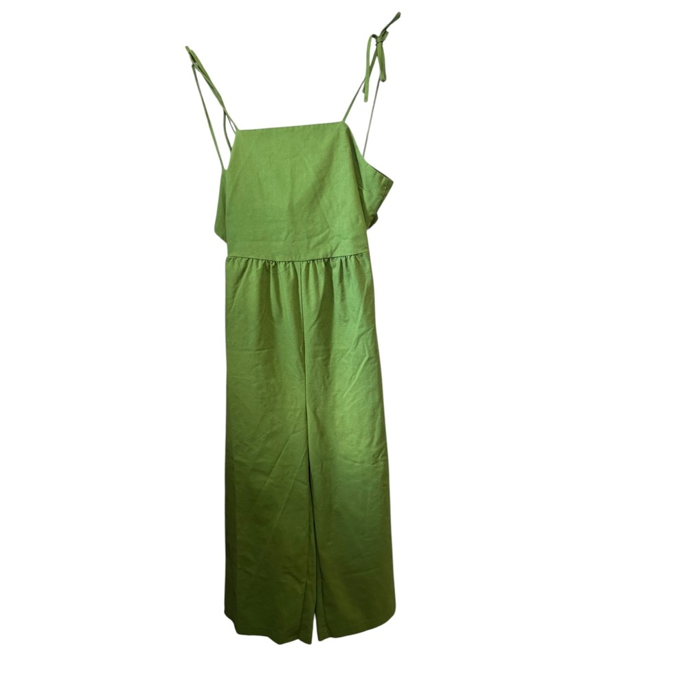 Monteau Los Angeles Jumpsuit Womens M Green Excellent Tie Shoulder Cutout Back